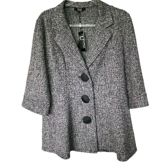 Lior Peplum Jacket Womens Black White Cassie Rainbow Tweed 3/4 Sleeve Size L NWT - Picture 1 of 16